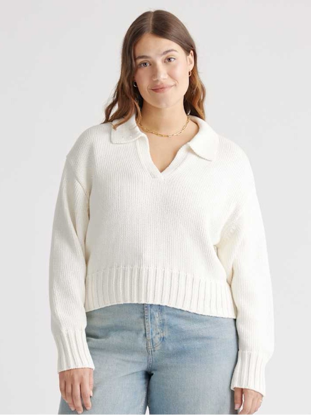 Quince 100% Organic Cropped Cotton Polo Sweater